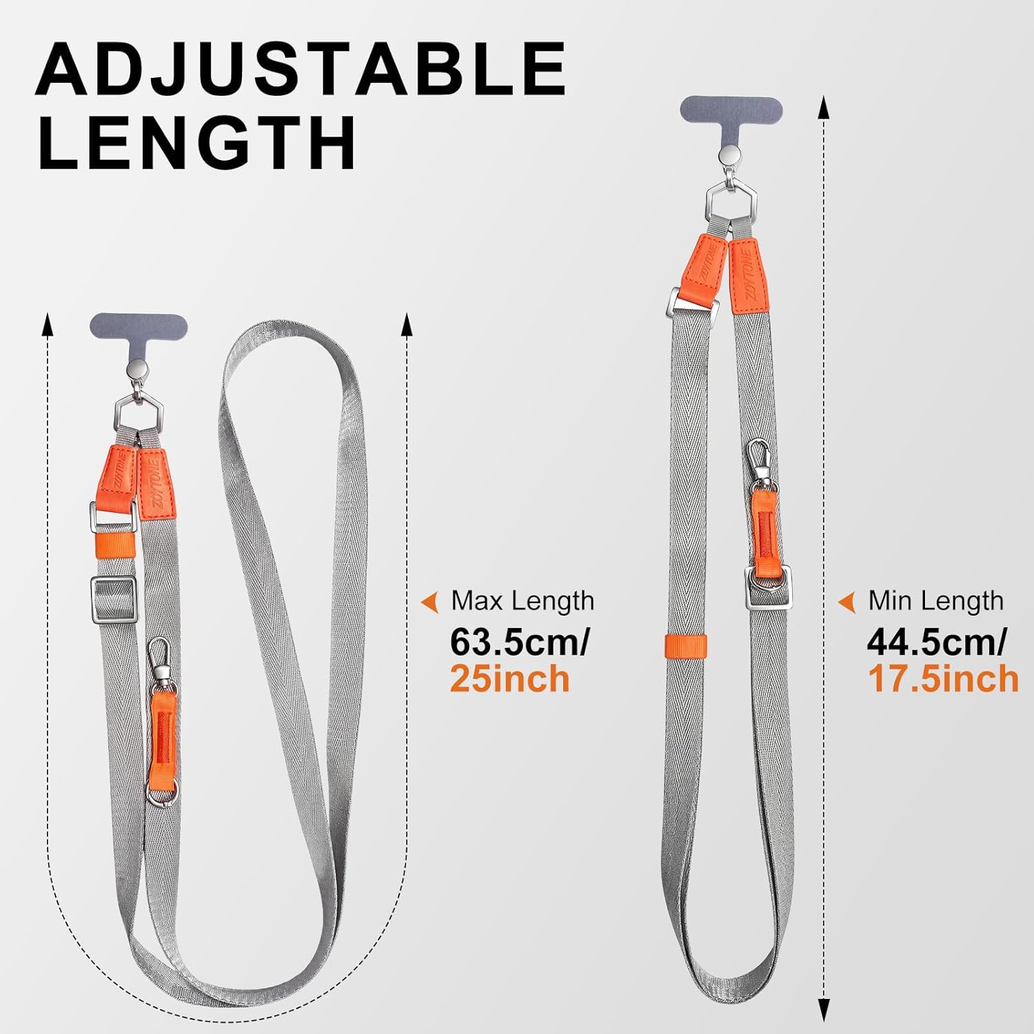 Phone Lanyard Crossbody with 2 Phone Tabs, Adjustable Anti Theft Phone Strap for iPhone & Android, Universal Skin-Friendly Cell Phone Neck Lanyard for Travel Hiking Cycling Shopping (Grey)