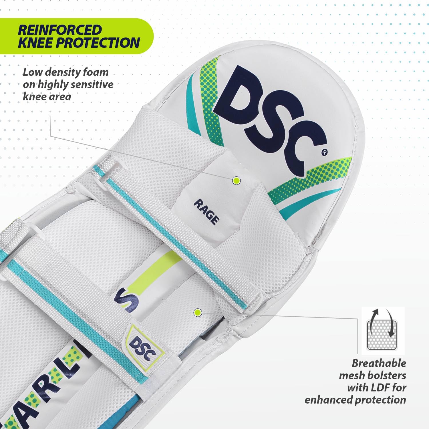 DSC Intense Rage Leg Guard, Boys-Left (White-Red) 2