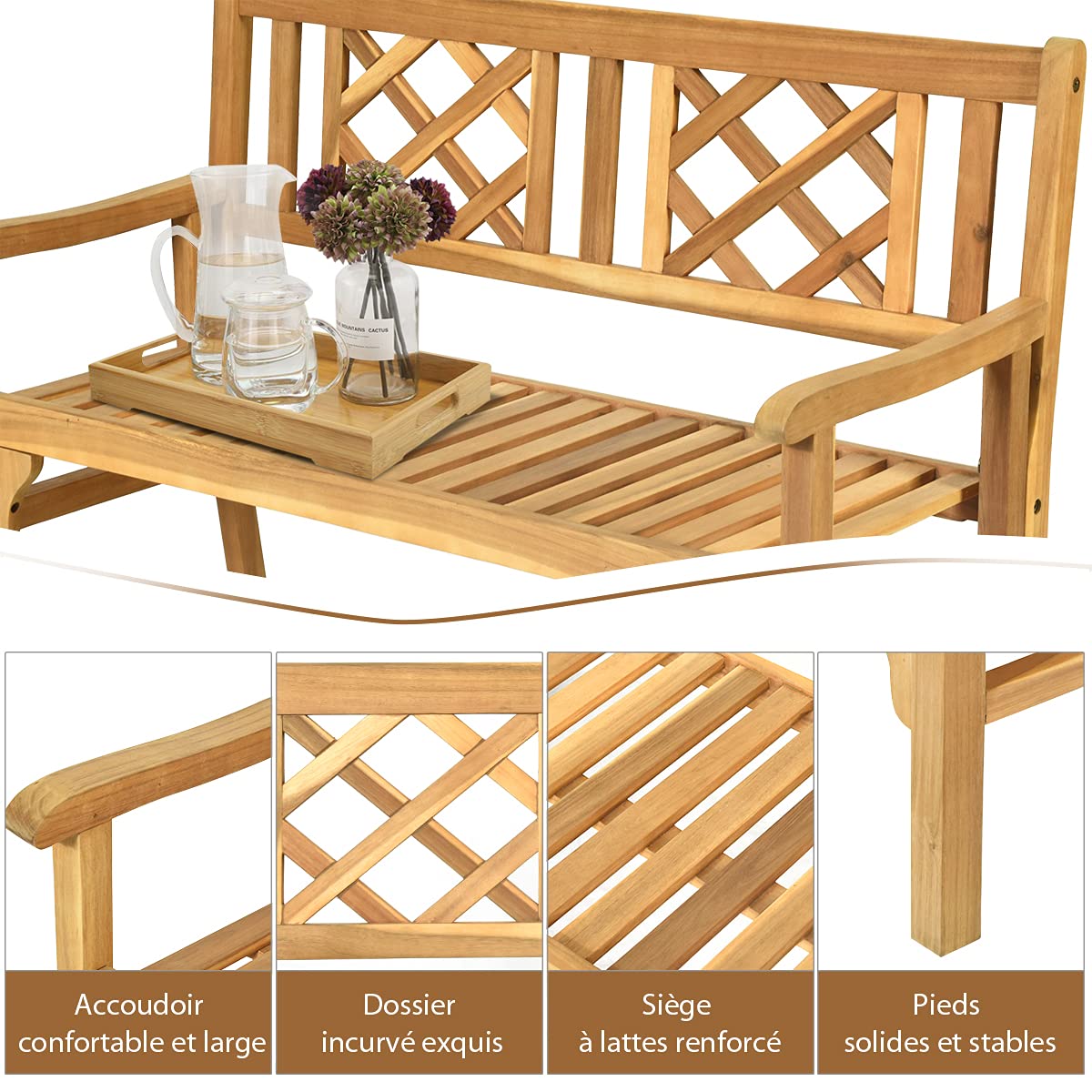 RELAX4LIFE Banc de Jardin Pliant en Bois Massif