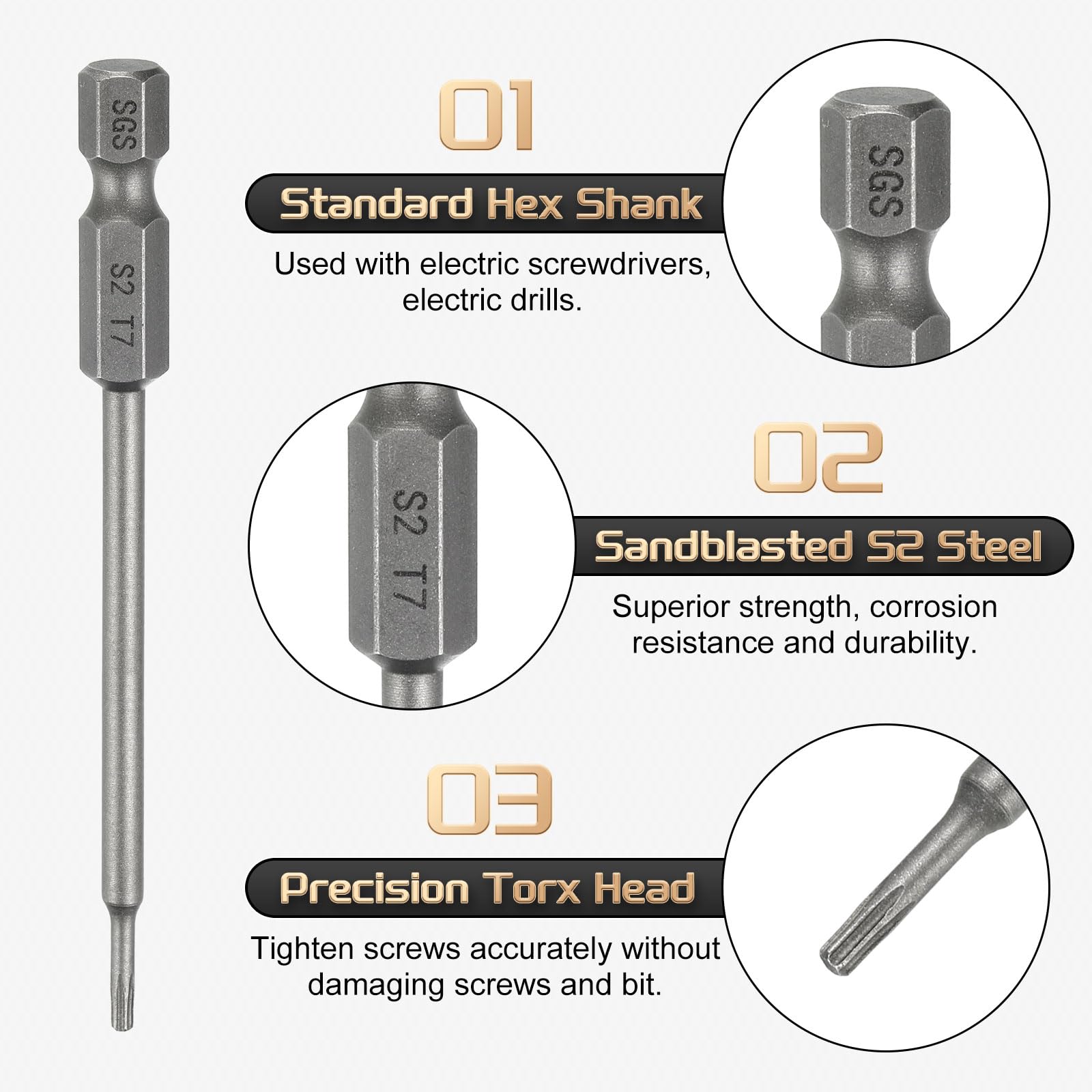とびい HARFINGTON 3pcs T7 Torx Head Screwdriver Bit 1/4
