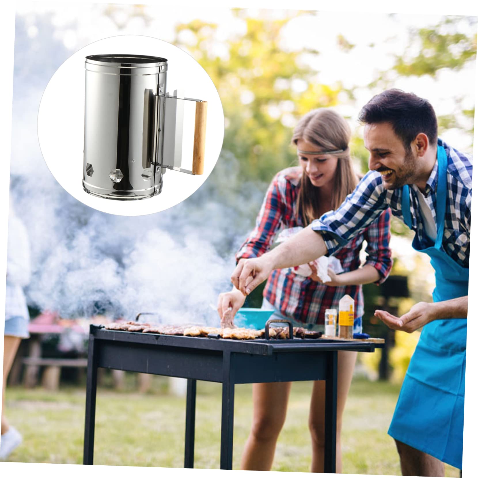 Abaodam Accendifuoco per Griglia e Barilotto Accenditore a Carbone per Barbecue All'aperto, Manico in Legno Isolante, Metallo Resistente alle Alte Temperature e Fori di Aerazione per Avvio Rapido
