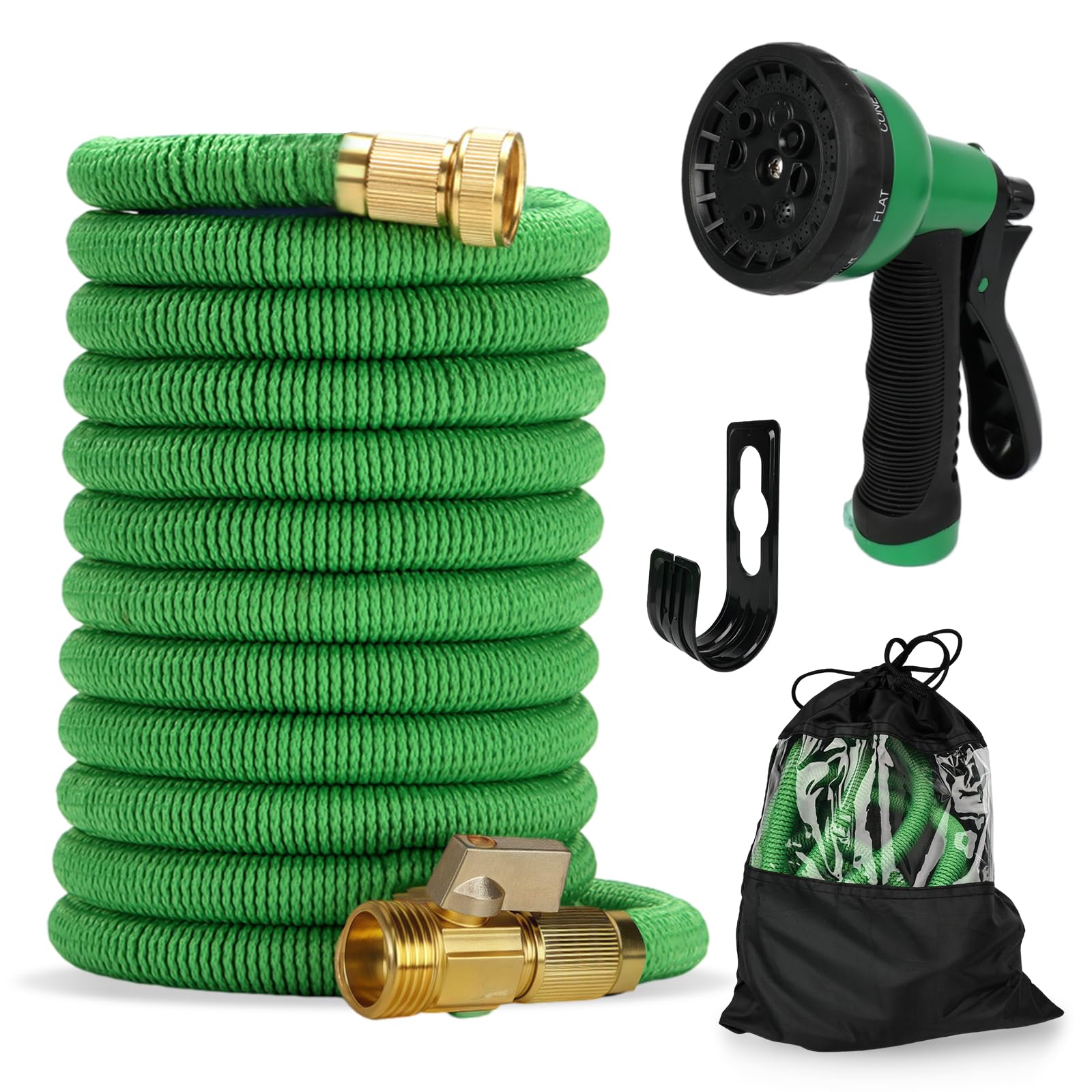 Expandable Garden Hose with Nozzle, 50FT Lightweight Flexible Garden Hose with 3/4 Inch Solid Brass Fittings, 8 Function Sprayer with U-Shape Hook for Yard Outdoor