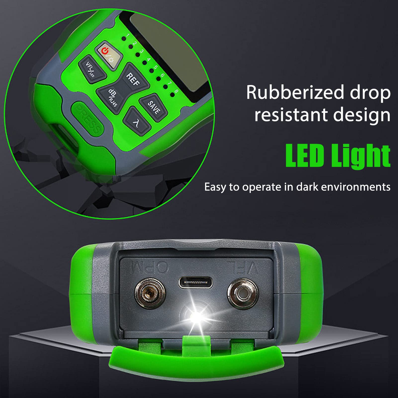 flexman ‑70‑10dbm Misuratore di Potenza Portatile in Fibra Ottica, Tester per Cavi in ​​Fibra Ottica Ricaricabile 4 in 1 con Sorgente di Luce Rossa RJ45 Test di Rete Funzione Luce LED (15MW)