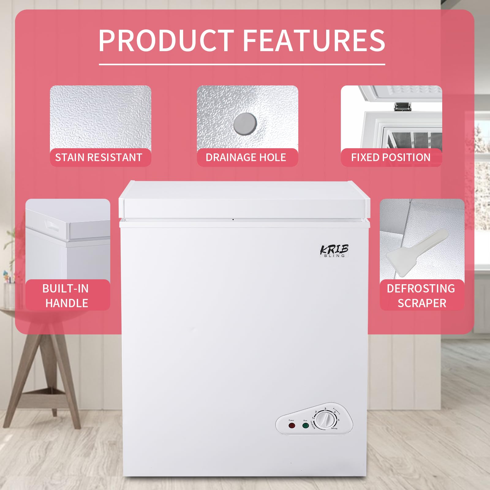Krib Bling Chest Freezer With Freezer Basket, 7.0 Cu. Ft Mini Freezer 7 Temperature Levels Thermostat, Top Door Open, Ideal For Home, Kitchen & Office, White on Fridge.com - View 3