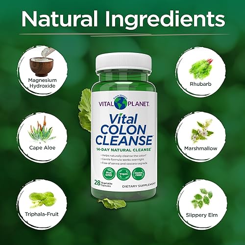 Miniatura 3 de Vital Planet Vital Colon Cleanse Limpiador y desintoxicación de colon de 14 días con hidróxido de magnesio, olmo resbaladizo y aloe para apoyo a la