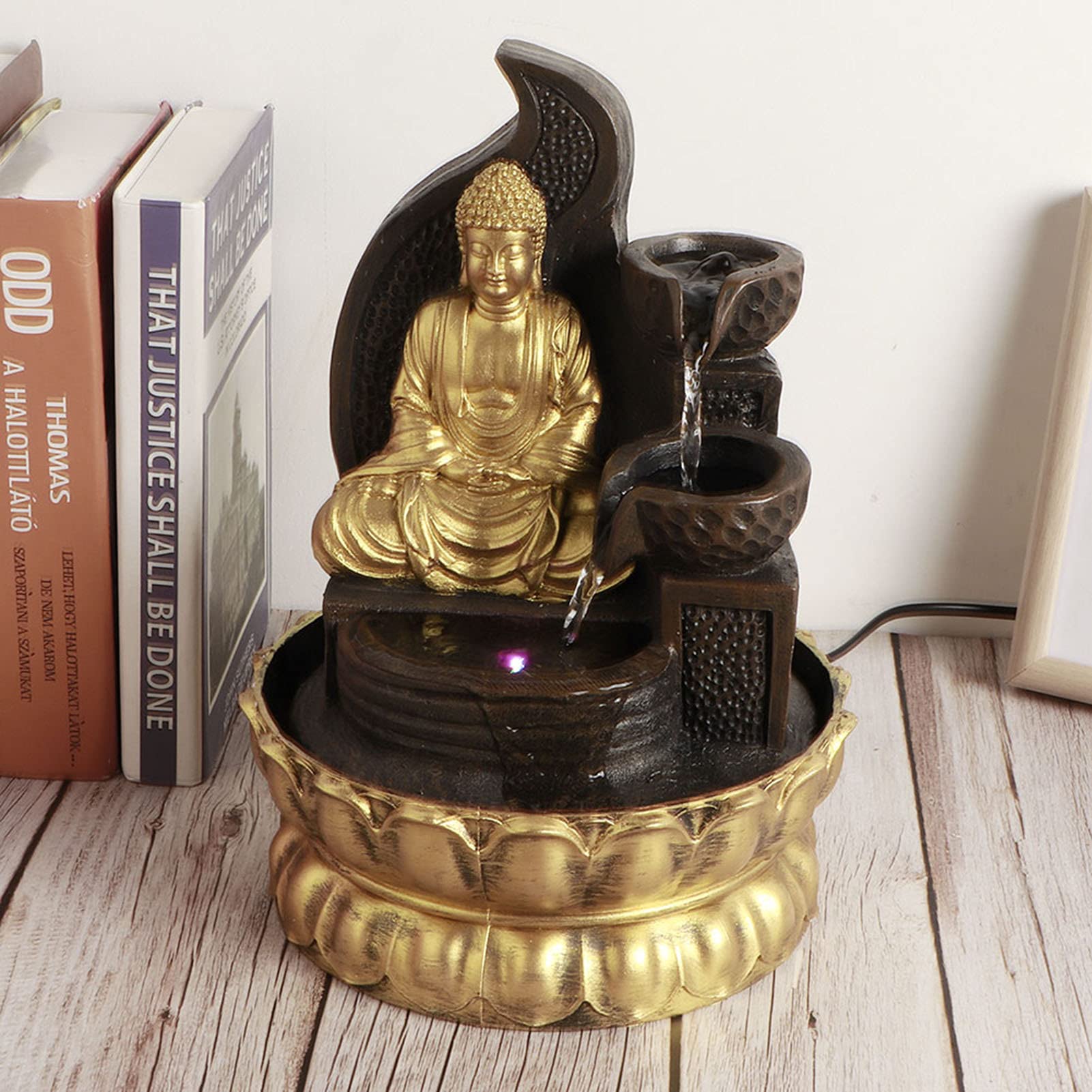 Fuente de Agua LED para Escritorio, Adorno de Buda de Resina con