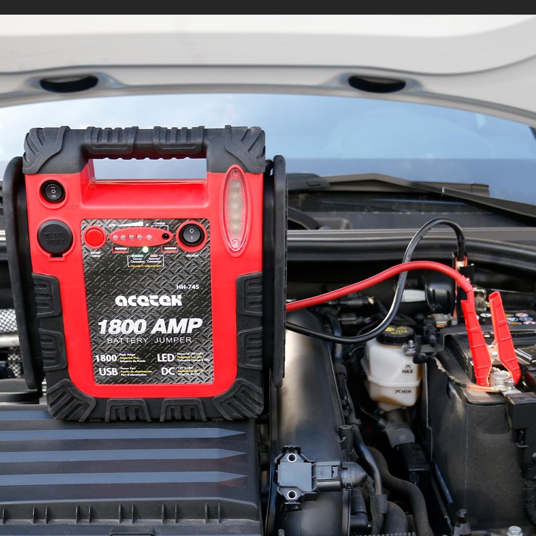 1800 Amp Car Jump Starter Portable Battery Charger, 20000 mAh Emergency Supply Power Pack (Up to 6 L Gas or 6 L Diesel Engine), 12V Auto Lead-Acid Battery Booster with LED Light & USB Ports