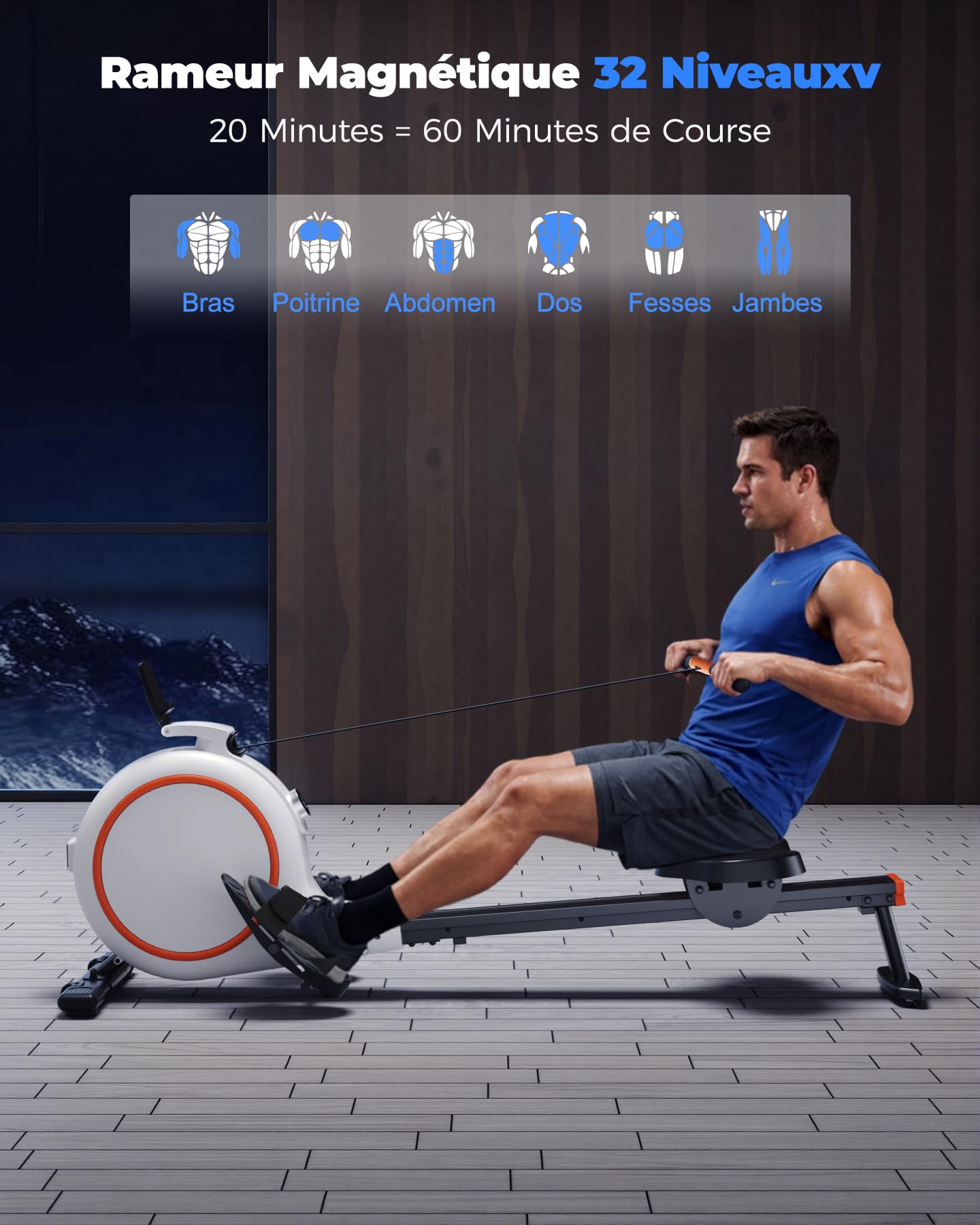 Copant Rameur Magnétique pour Usage Domestique, 32 Niveaux de Résistance, Max 136KG, Rameur Cardio APP Contrôle, avec Support de Tablette et Écran LCD