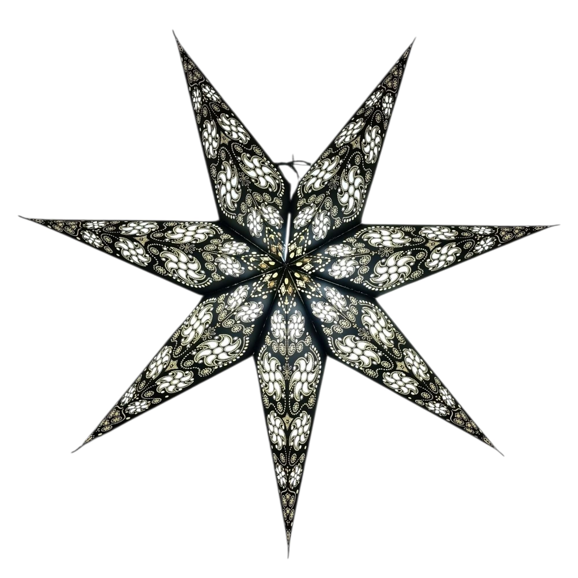 YEPSIO Lantern Lampshade Paper Star Light Shades Large 60cm Hanging Decorations for Christmas Wedding Home Decoration Birthday Party Foldable 7 Pointed Star (Black, White)