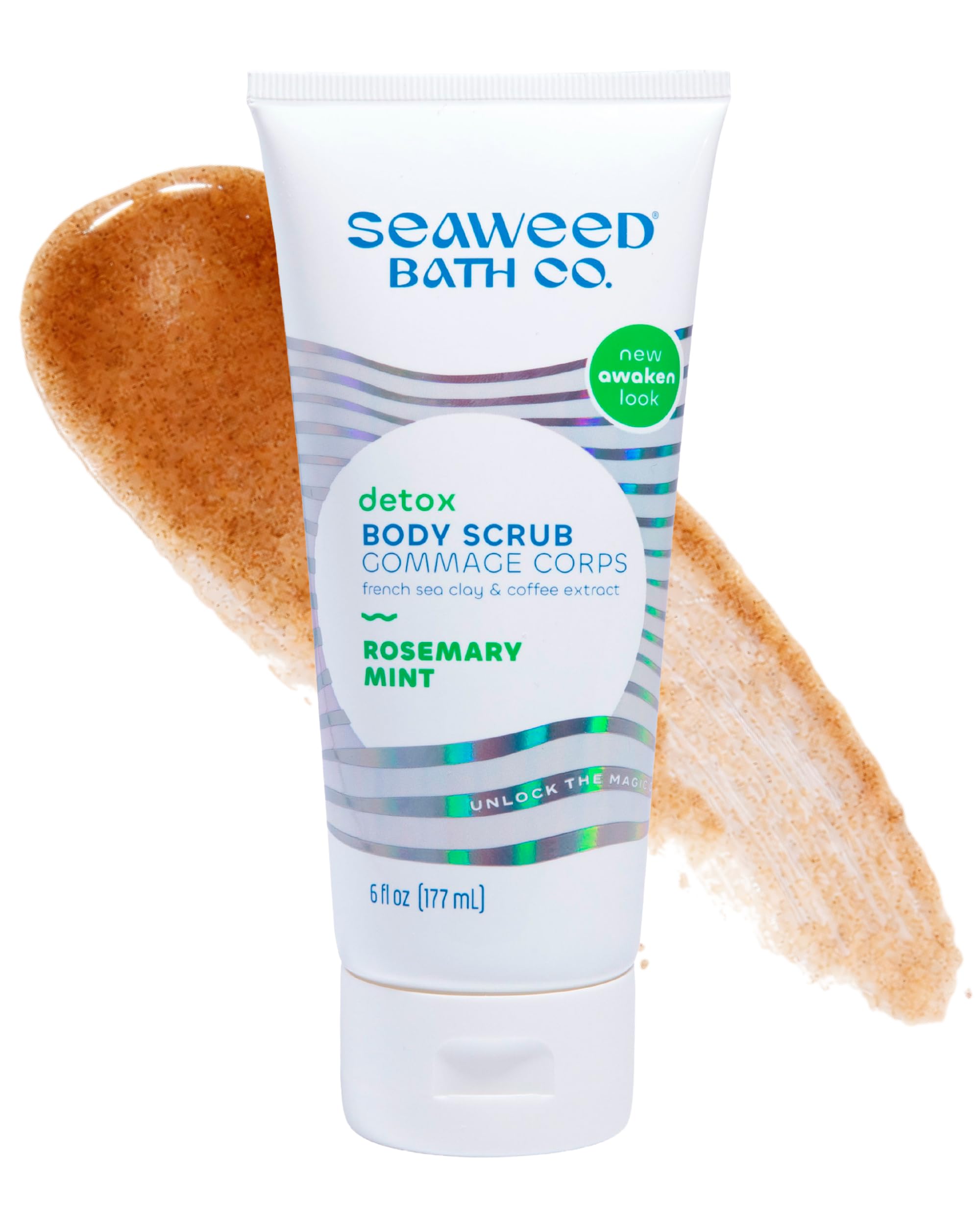 Seaweed Bath Co. Detox Body Scrub - Rosemary Mint - Exfoliating Skin Scrub Removes Dead Skin & Impurities - With French Sea Clay, Coffee Bean Extract