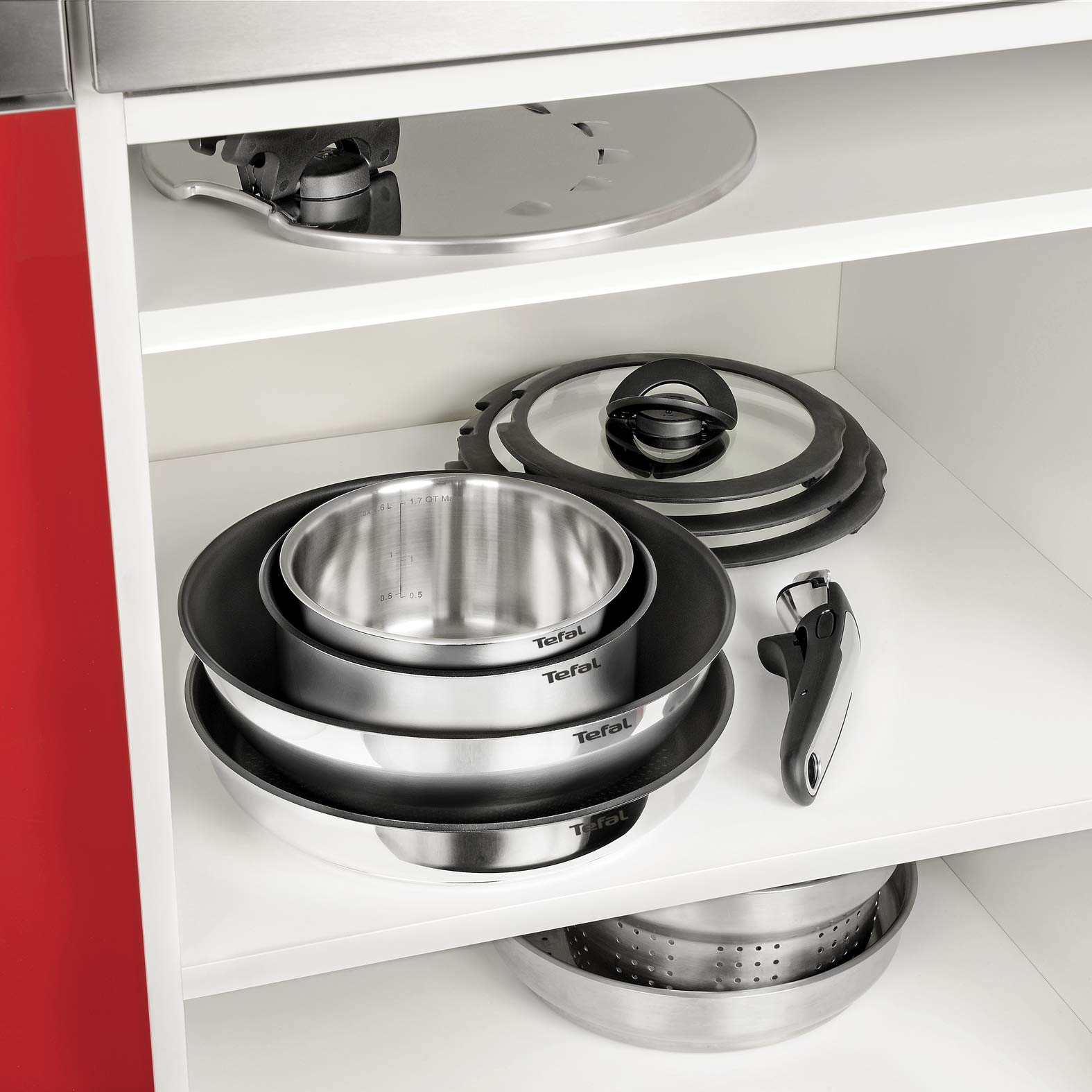 TEFAL INGENIO EMOTION Batterie de cuisine 12 pièces Induction Poêles 22/26/28cm + Casseroles 16/20cm (1,5L/3L) + Sauteuse 24 cm + 2 couvercles hermétiques + 1 poignée + 3 spatules L948SC04 Argent
