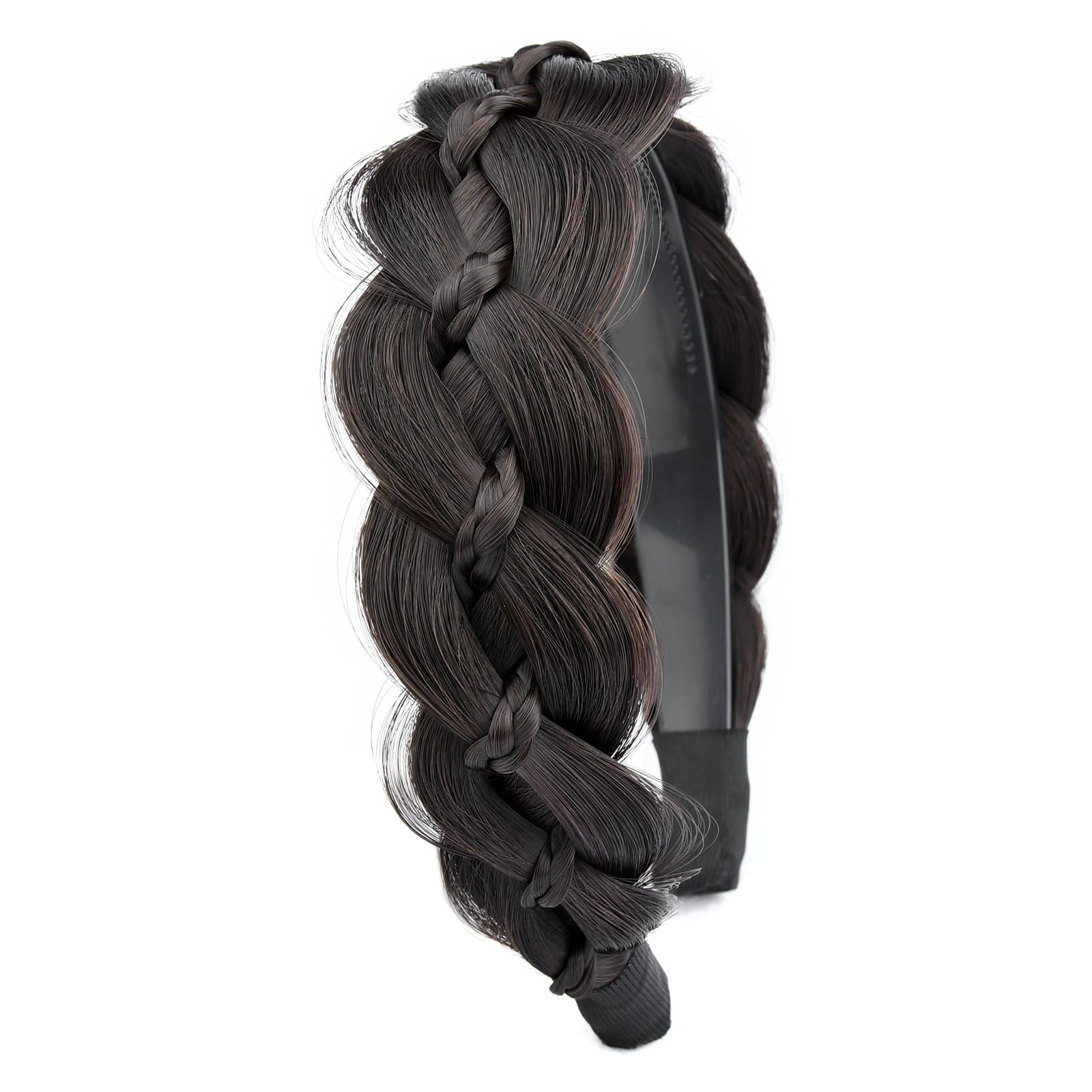 GLEDOLA Wide Braided Headband with Teeth Synthetic Hair Plaited Headband High Elasticity Braids Hair Band Hairpiece for Girls Women (Brunette Brown - Image 3