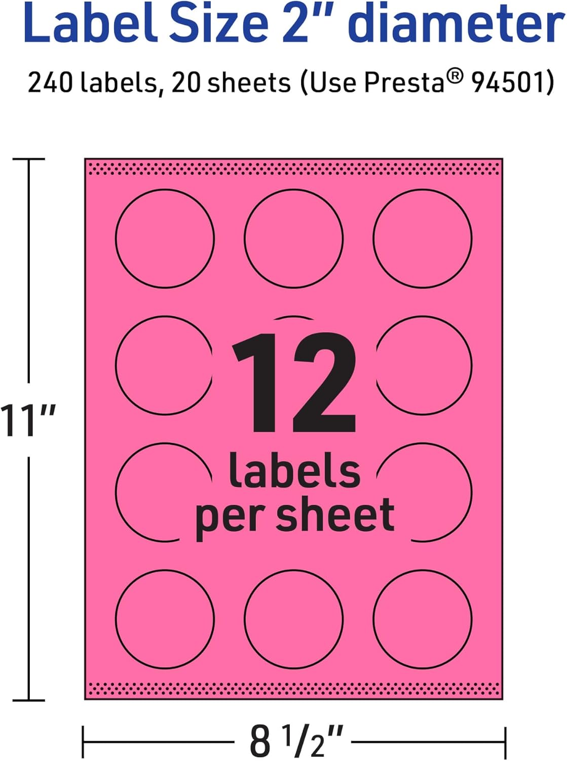 Avery Printable Round Labels, Sure Feed Technology, 2" Diameter, Bright Pink Labels, Print-to-The-Edge, Laser/Inkjet Printable, 240 Total, Great for Stickers and Candles