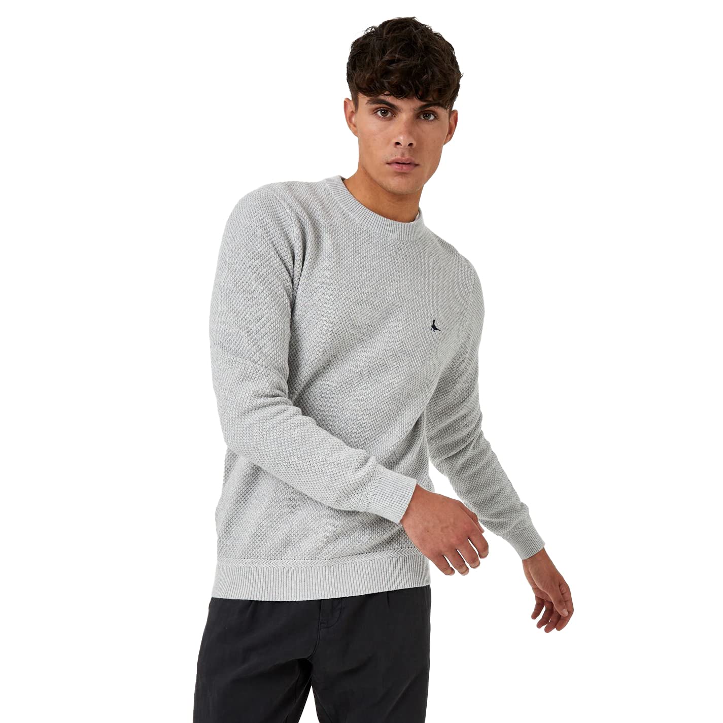 Jack Wills Mens Stitch Crew Neck Jumper Grey Marl XS