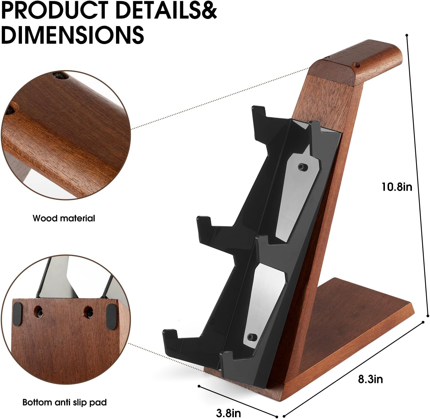 3 Tier Wood Controller Stand Compatible with PS4 PS5 ONE Switch,ps5 Controller Holder Headset pc Gaming Accessories,Video Game Controller Holder for Desk(Brown Wood)