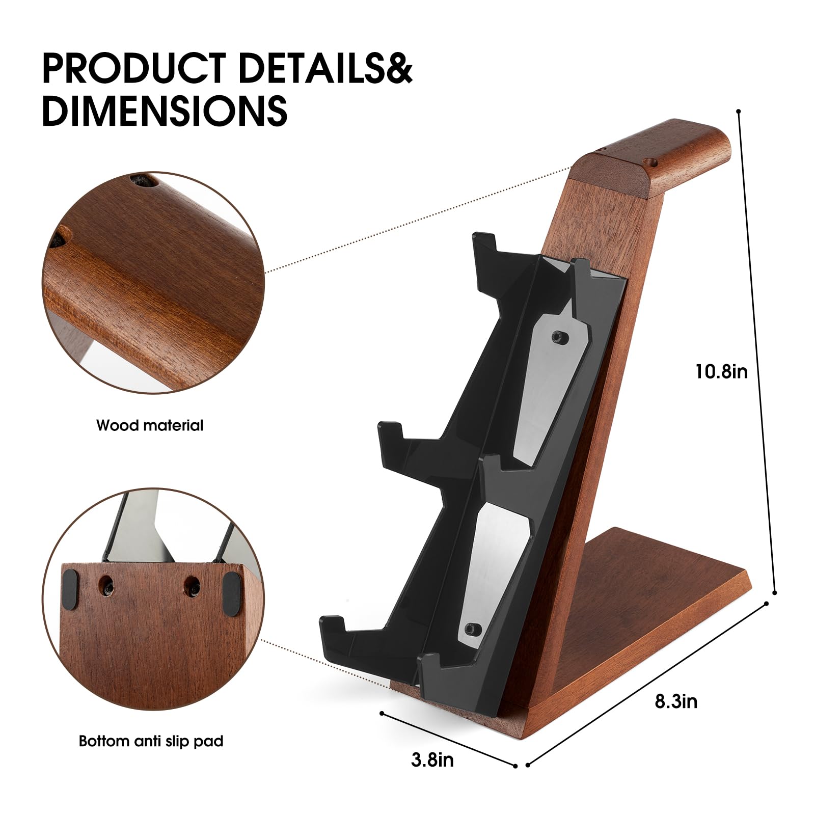 3-stöckiger Holz-Ständer, kompatibel mit PS4, PS5, One-Switch, PS5-Controller-Halterung, Headset, PC-Gaming-Zubehör, Videospiel-Controller-Halter für Schreibtisch (braunes Holz)