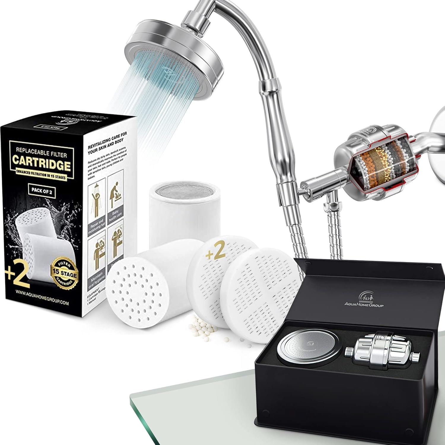 AquaHomeGroup Handheld Shower Head with Filter 20 Stage Filtration