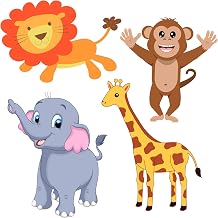 Party Propz Jungle Theme Cutouts - Animal Theme Cardstock Cutouts for Birthday Decoration | Large Animals - Multicolour - 
