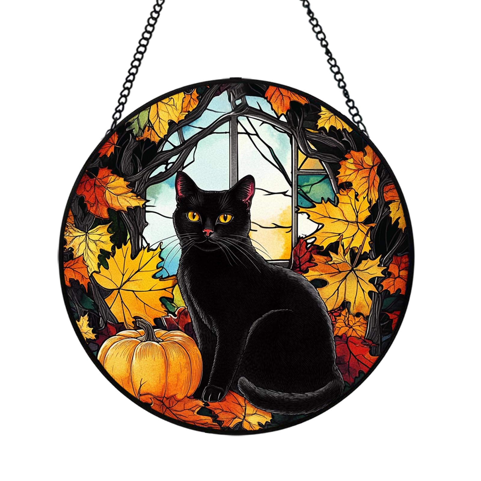Xuoxeji Black Cat Stained Glass Suncatchers for Windows, 20cm/7.87in Black Cat Sun Catchers, Black Cat Themed Gifts for Women
