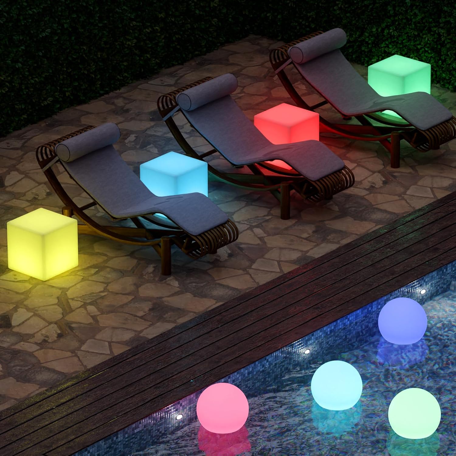 FUYO 12-inch LED Light Cube with Remote, IP66 Waterproof Light Up Cube Chair with Built-in Solar Panel, 16 RGB Colors LED Table for Kids Night Light, Glow Cube for Indoor Outdoor Home Patio Party