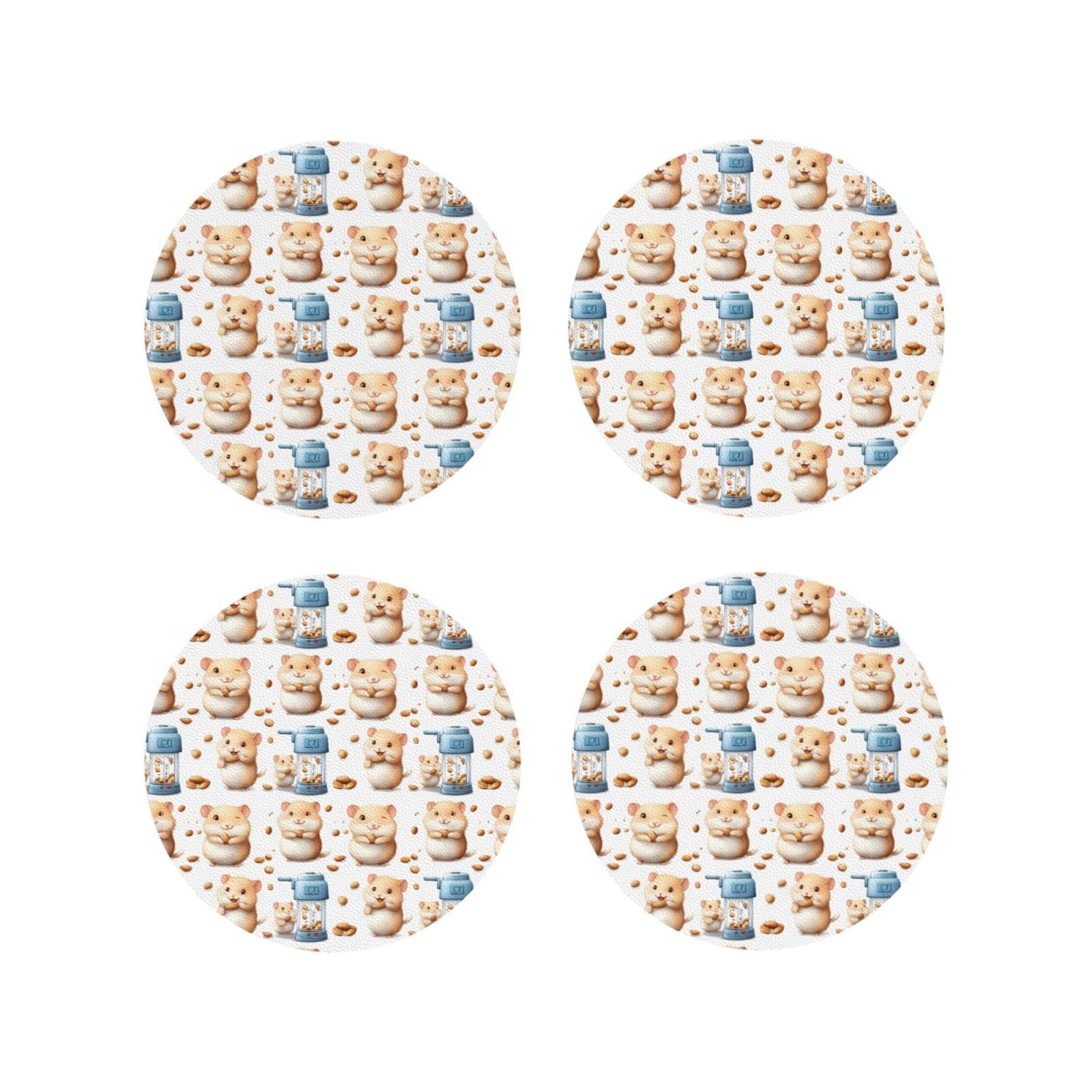 Smazdfxx Women's As Pic Leather Coasters Set Of 4 - Cartoon Hamster Nut Print Lightweight Drink Coasters For Desk