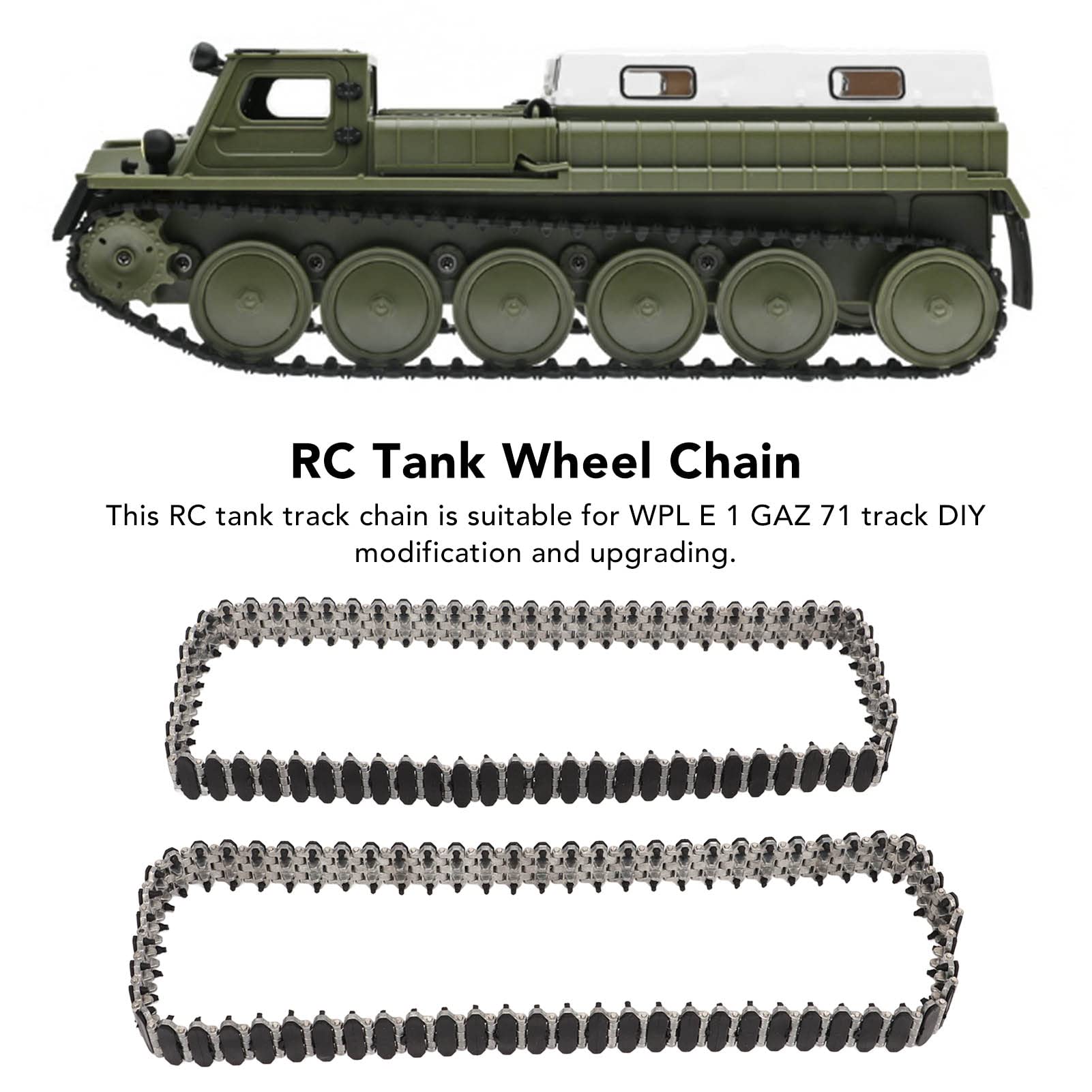 Cadena de Oruga de Tanque RC, Cadena Transportadora de Oruga de Plástico de Aleación de Aluminio para Cadena de Rueda de Oruga WPL E 1 GAZ 71 RC