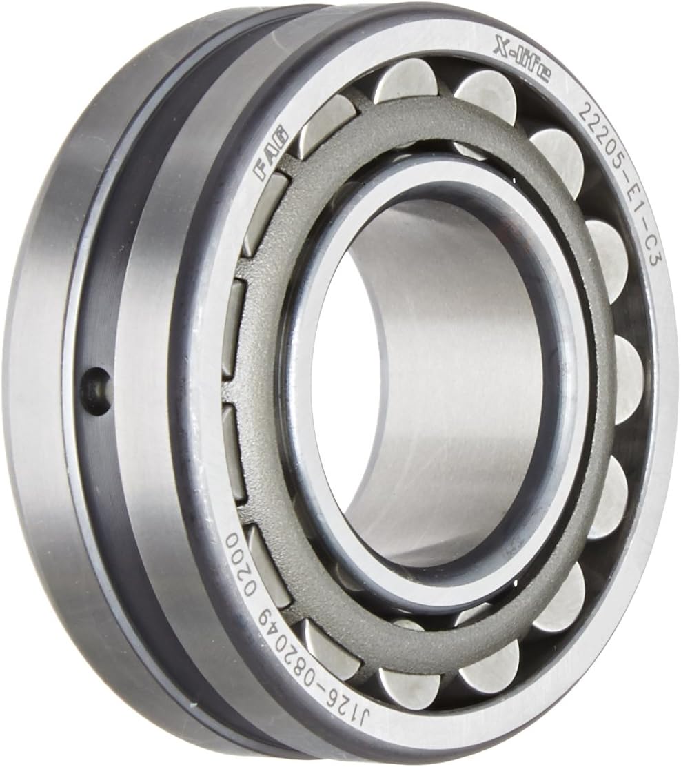 FAG 22205E1-C3 Spherical Roller Bearing, Straight Bore, Steel Cage, C3 Clearance, Metric, 25mm ID, 52mm OD, 18mm Width