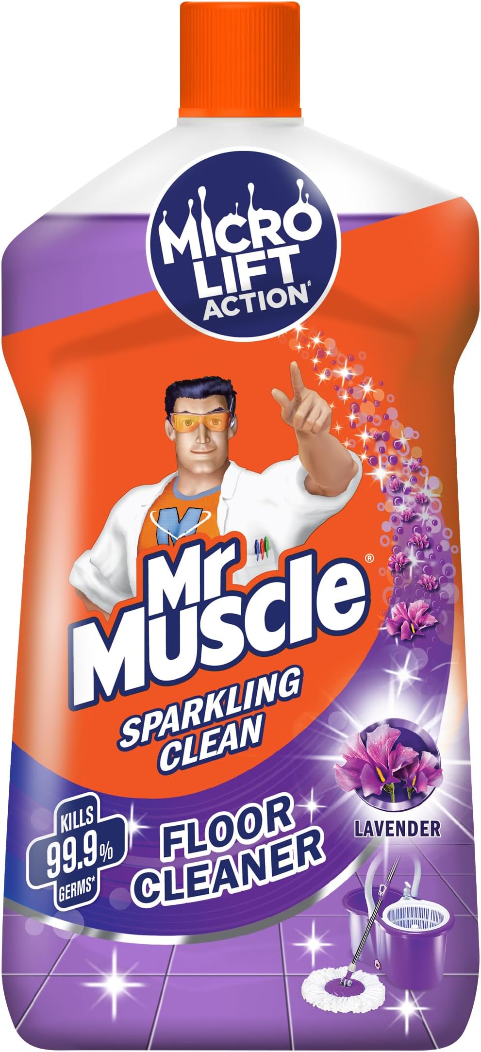 Mr. Muscle Floor Cleaner Liquid, Lavender, 1000ml | Disinfects and Restores Shiny Floors | Kills 99.9% Germs