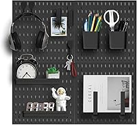 Zestify Black Pegboard Wall Organizer Kit - Customizable Gaming, Office & Home Storage with Hooks, Shelves (4x 11.8" Panels)