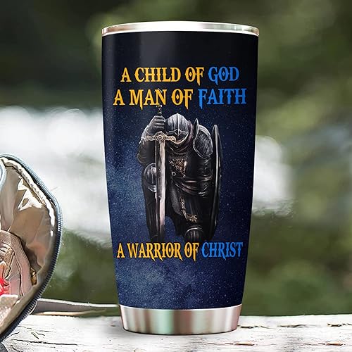 Miniatura 4 de Vaso de acero inoxidable de 20 onzas con tapa de un niño de Dios, hombre de fe, guerrero de Cristo Jesús, regalo cristiano para hombres, papá,