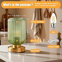 Vista 6 de Lámpara de mesa inalámbrica para dormitorio, batería recargable de 7500mAh, lámpara moderna con control táctil regulable inalámbrica base dorada