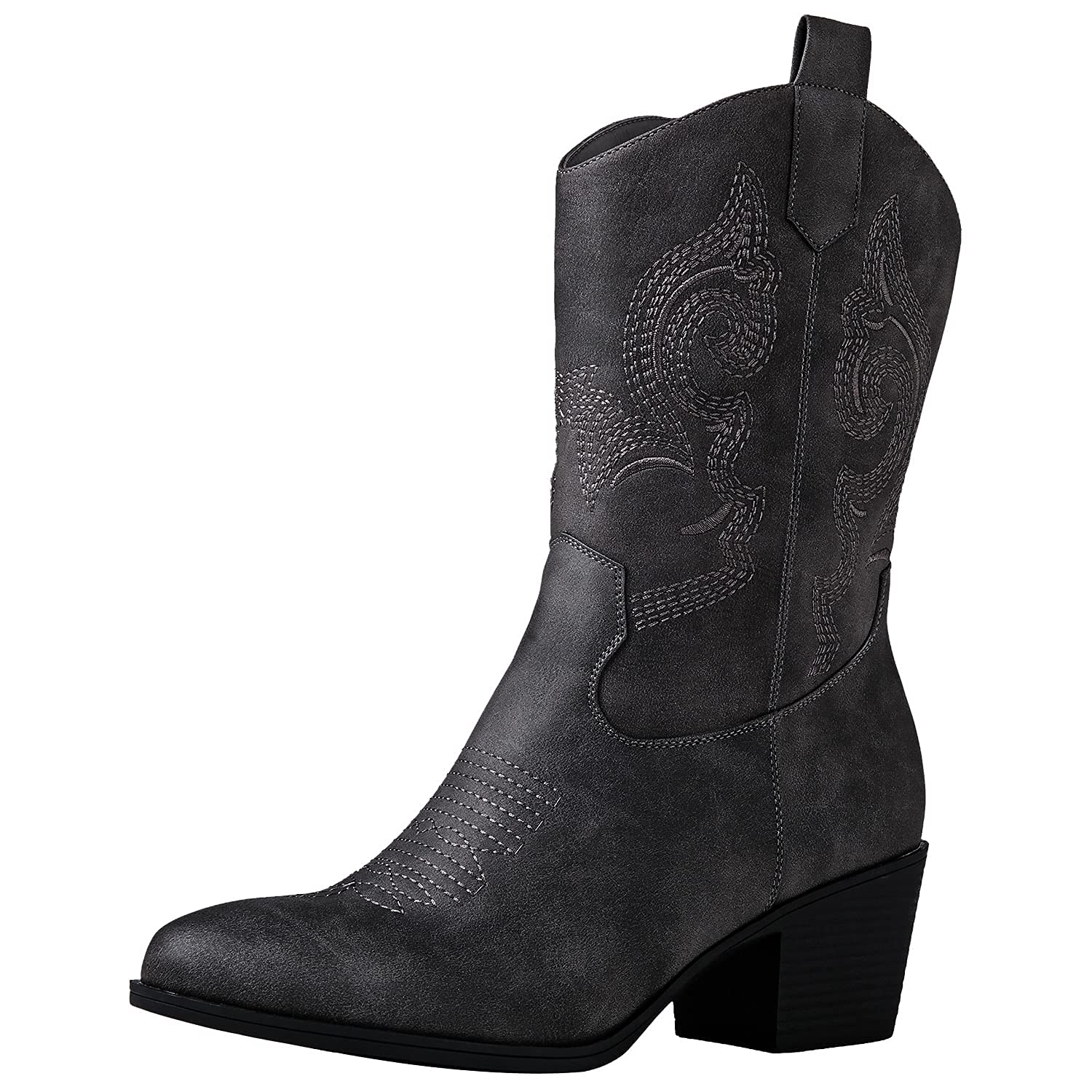 GLOBALWIN Women's Mid Calf The Western Cowgirl Boots Fashion Cowboy Boots For Women Chunky Low Heel