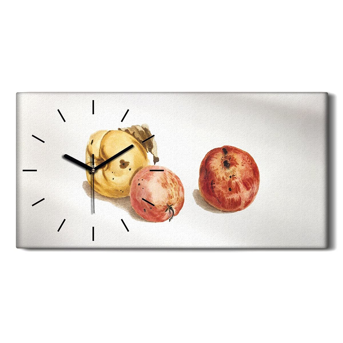 Horloge sur toile 60x30cm Coloray avec aiguilles noires motif pommes