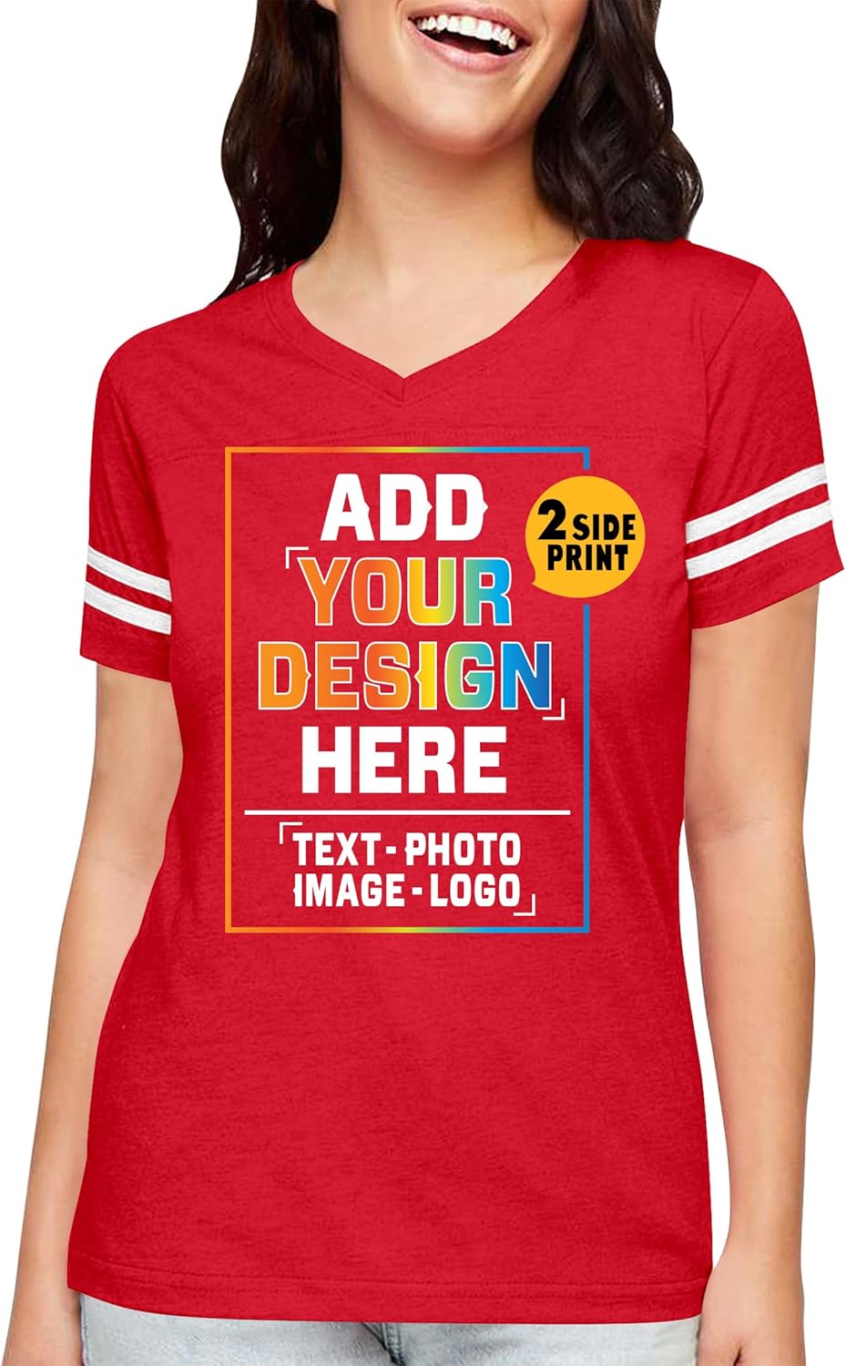 Custom Jersey T-Shirt for Women Personalized Jersey Shirt Add Your Text Image Design 2-Side - Image 5
