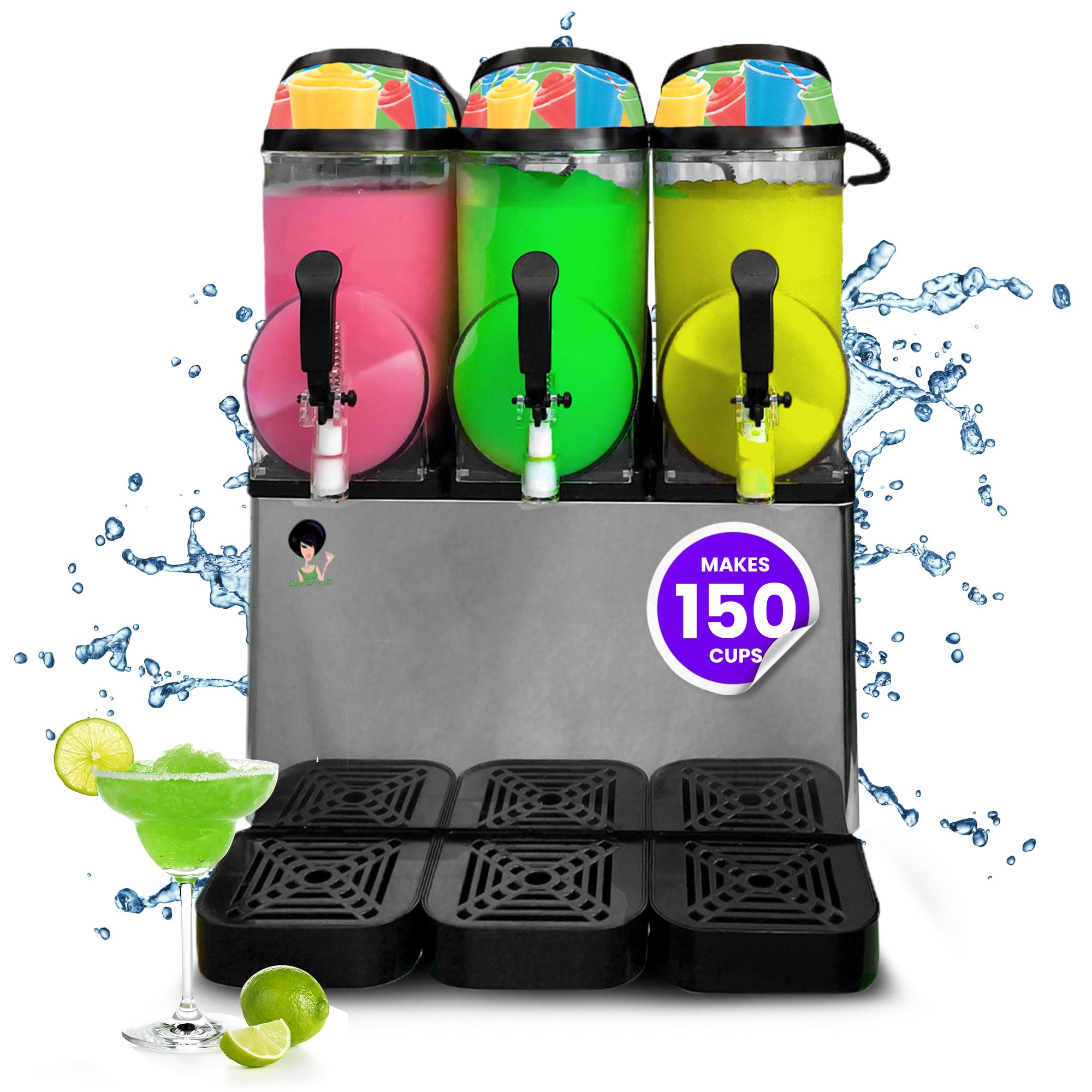 Margarita Girl Triple-Bowl Full Size Frozen Slushy Drink Machine - Versatile High-Capacity Model Features Three 3.2-Gallon Bowls - Makes 150 Cups of