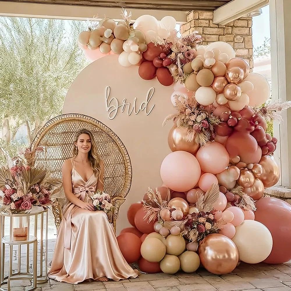Dusty Pink Brown Balloon Garland Nude Tan Pink Rose Gold Double Stuffed Dusty Rose Mauve Blush Beige Balloon Arch Kit for Baby Shower Birthday Bridal Wedding Graduation Party Decorations