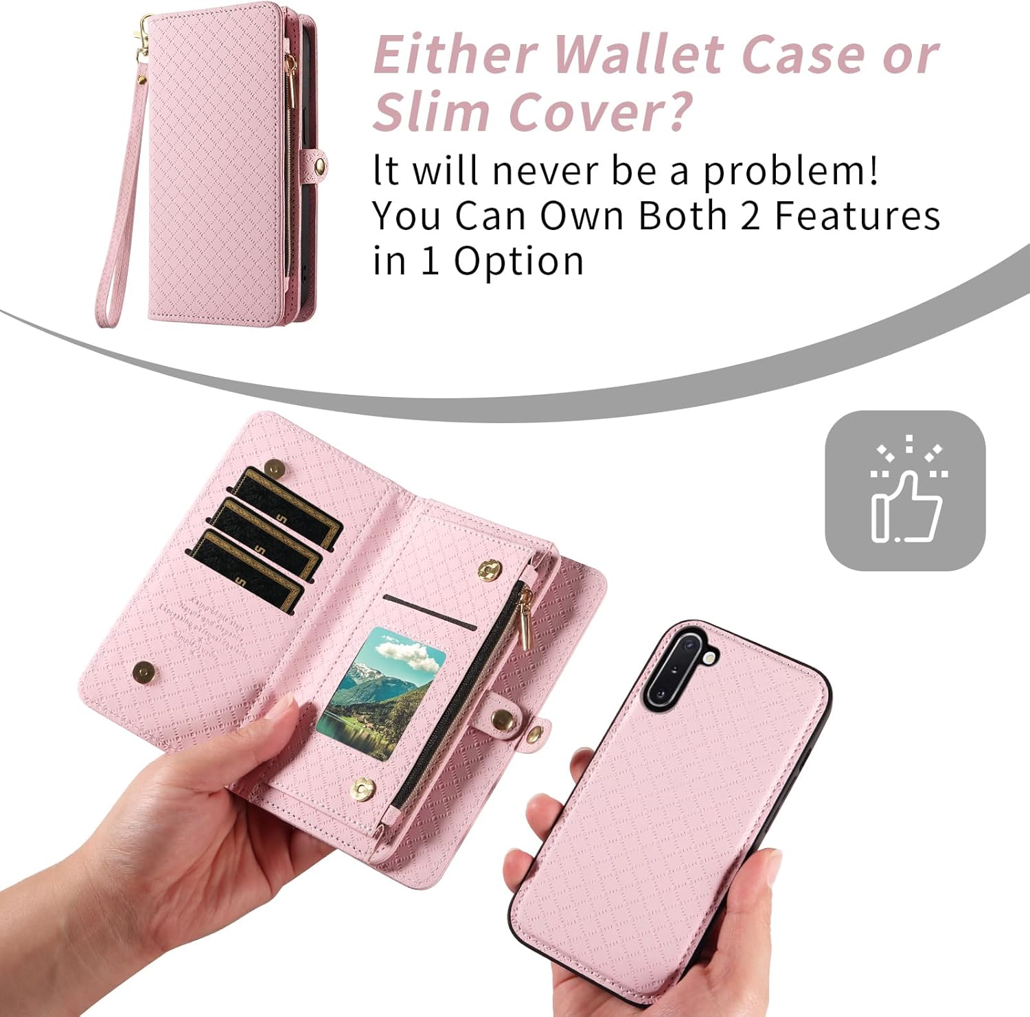 Asuwish Phone Case for Samsung Galaxy Note 10 5G Zipper Wallet Detachable Cell Cover with Tempered Glass Screen Protector Crossbody Strap Flip Card Holder Slot Note10 Notes 10s Ten Not S10 Women Pink