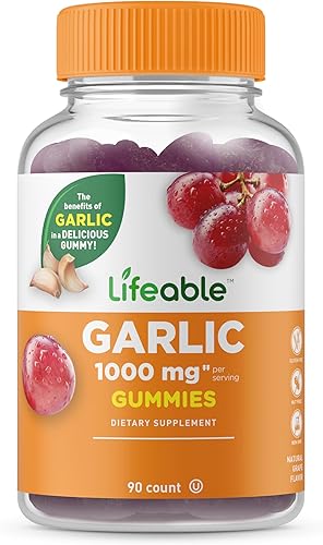 Lifeable Gomitas de ajo  1000 mg  Suplemento vitamínico gomoso de gran sabor natural  Sin gluten, vegetariano, sin OGM masticable  para adultos  90