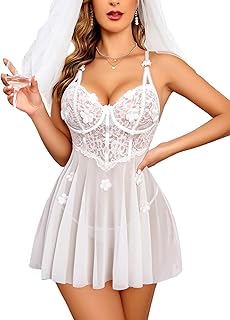 Lace Lingerie for Woman Mesh Babydoll Lingeries Sexy Baby Doll Sleepwear Lace Chemise Boudoir Outfits S-XXL