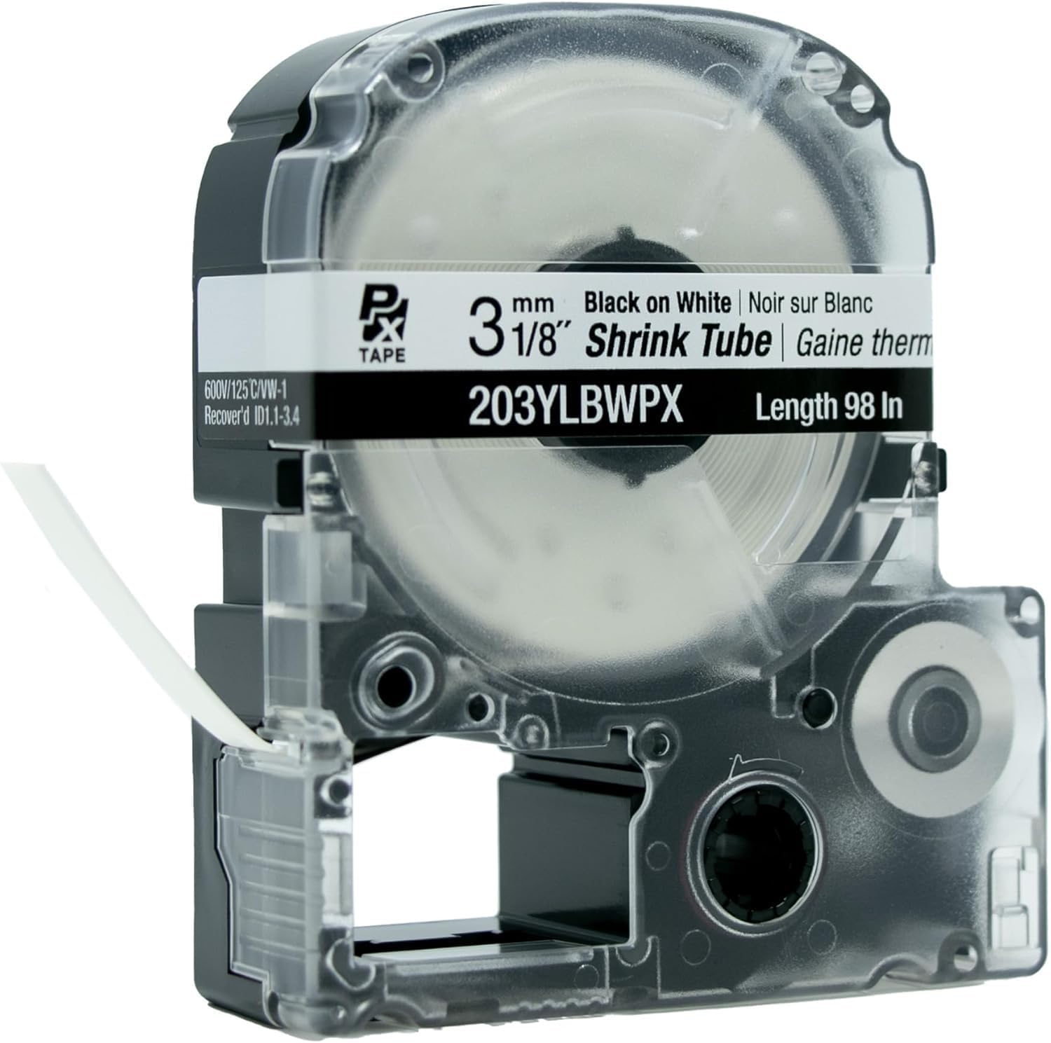 Epson LABELWORKS 203YLBWPX-10PK Genuine Tape Cartridge - 5 Unit Case Pack Black on White Shrink Tube Industrial Label Maker Tape - AWG 16-22, 1/8" (3MM) Wide, 8 ft (98") - 10 Pack