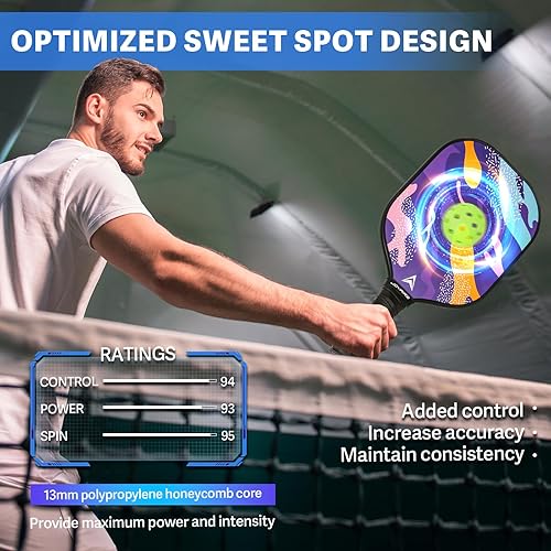 Miniatura 4 de Juego de 24 palas de pickleball aprobadas por USAPA, juego de pickleball multicapa de fibra de carbono, raquetas de pickleball de 7.5 onzas, núcleo