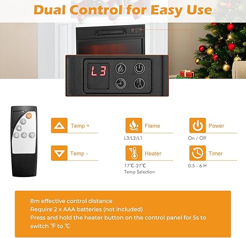 Miniatura 5 de LDAILY Chimenea eléctrica de 32 pulgadas con repisa, envolvente de madera independiente con inserto de chimenea de 1400 W, llama realista 3D,