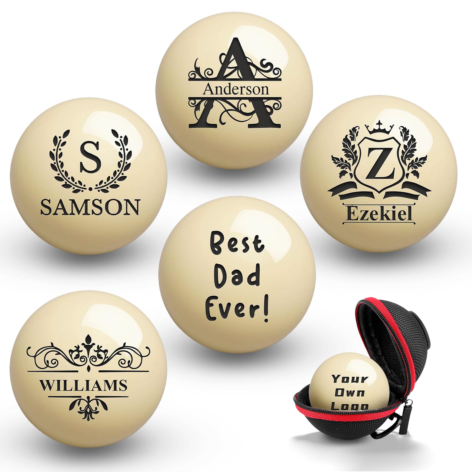Pallina da biliardo personalizzata 57 mm con custodia incisione logo monogramma