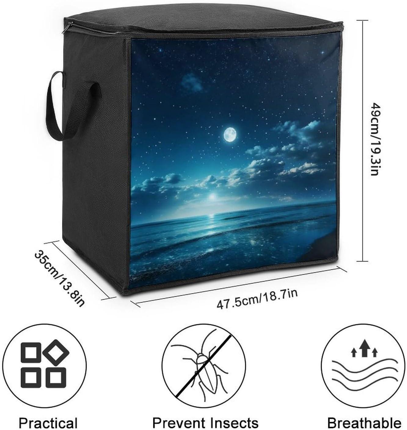 Starry Night Sea Comforter Storage Bag Moving Bag | Clothes Storage Bins-70L,Moving Bag With Dual Handles For Easy Carrying, Zipper Design Durability for Home,Bedroom,Closet