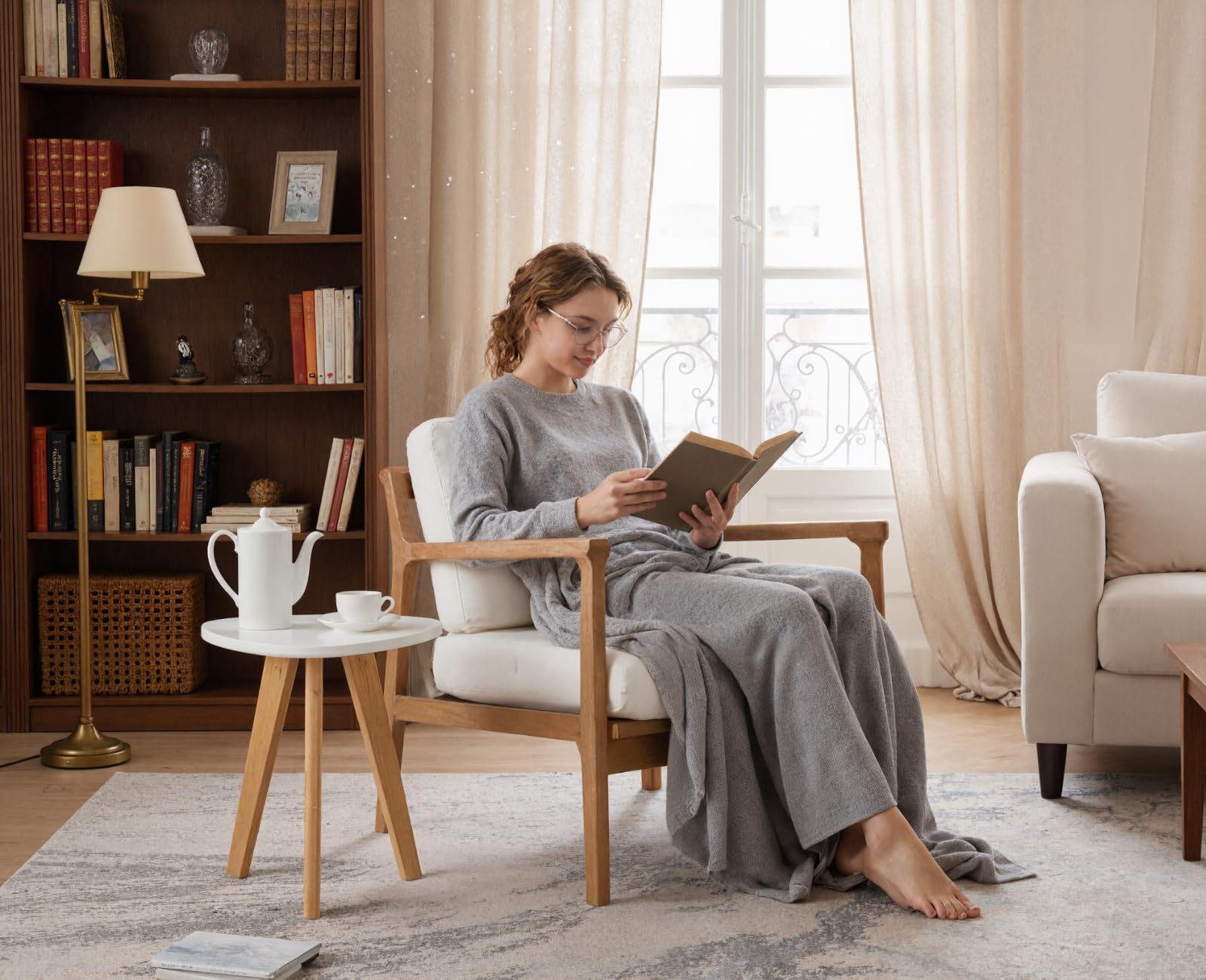 chairus Leinen Ohrensessel für Wohnzimmer Polsterstuhl Loungesessel Lehnsessel mit Massivholzrahmen Relaxsessel für Wohnzimmer (Beige)