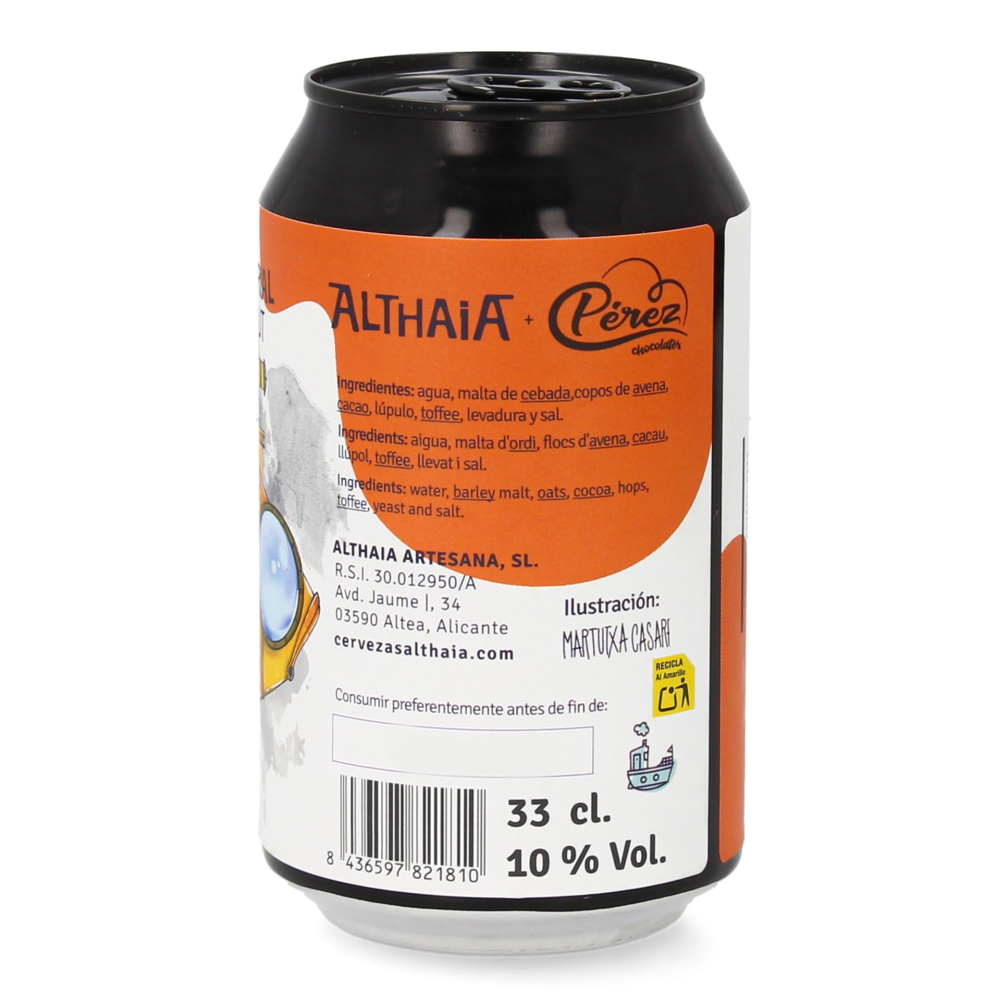 Althaia Batiscafo Imperial Stout – Cerveza Artesanal Negra – 10% Alc – Lata 33cl – Sabor Intenso a Chocolate y Caramelo (Pack 12, 12, unidad)