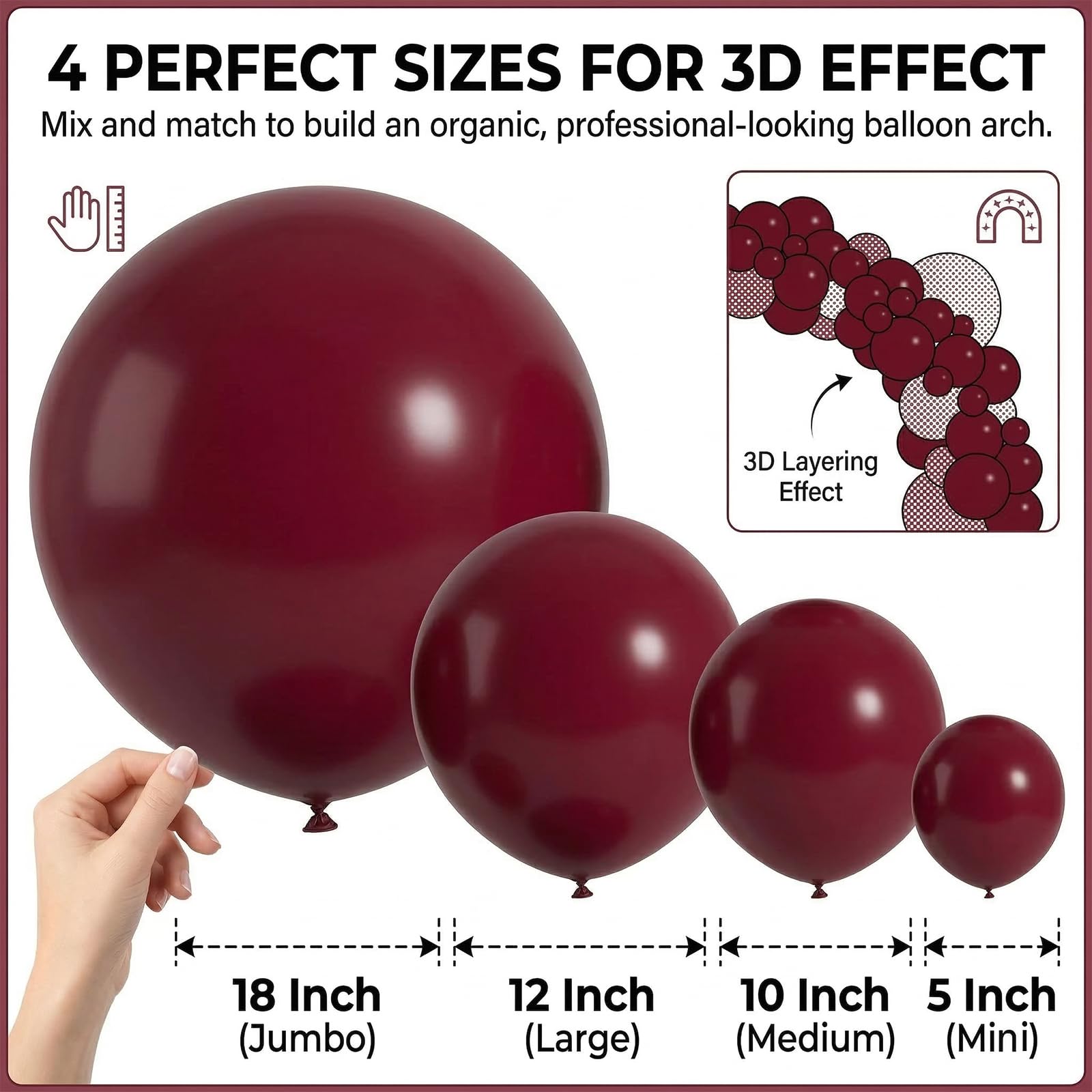 104 Stück Burgunderrote Ballon-Girlanden-Bogen-Set, verschiedene Größen, 45,7 cm, 30,5 cm, 25,4 cm, 25,4 | Kastanienbraune Latex-Luftballons für Geburtstag, Hochzeit, Babyparty, Valentinstag, Party-Dekoration