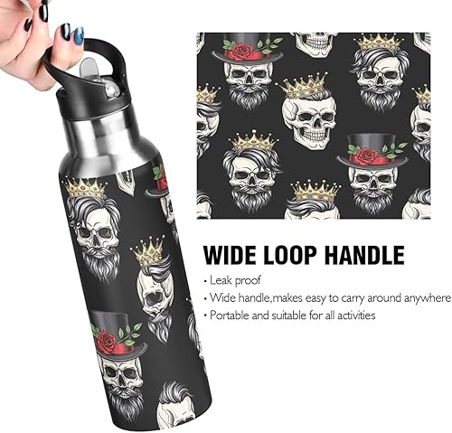 Miniatura 4 de Funny Skulls Black Insulated Stainless Steel Water Bottle with Straw 20 Oz, BPA-Free Sport Water Bottle Insulated Leakproof Water Bottles