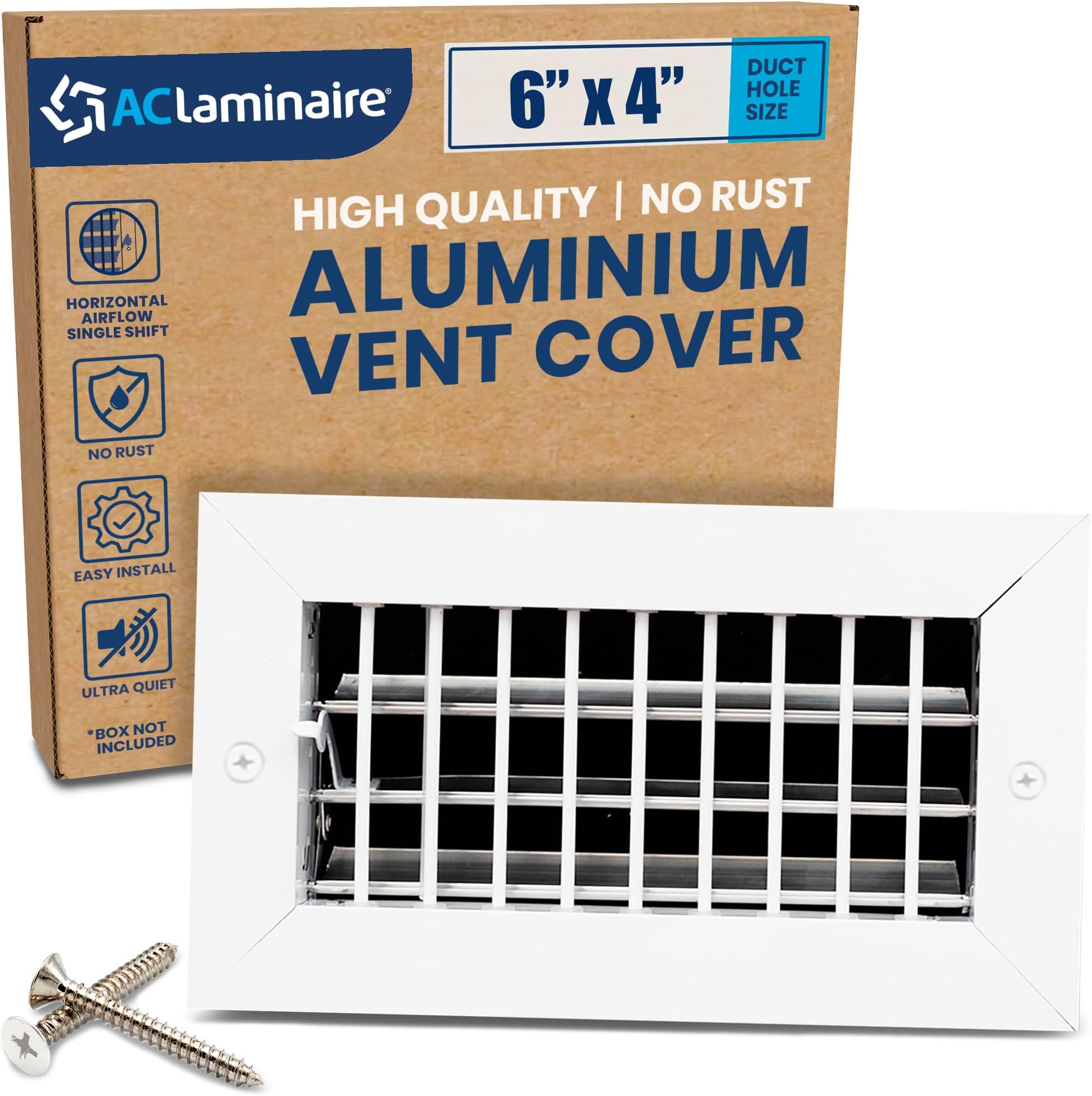 6" x 4" (Duct Opening) Register Vent Cover โ Adjustable Single Deflection Aluminum HVAC Grille for Heater, Decorative Ceiling Wall Air Supply Multi-Shutter Damper โ Durable & Rustproof ACLAMINAIRE