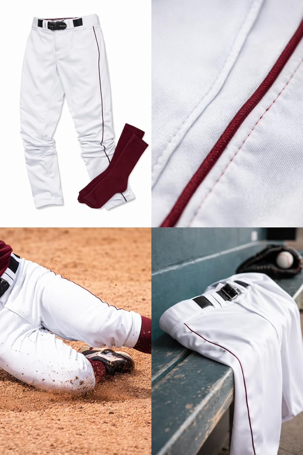 Easton MAKO2 Adult Baseball Knicker Pants – White & Piped – Pro Fit, Reinforced Knees, Moisture Wicking, Durable Game Pants